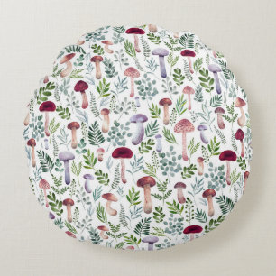 Cosy Watercolor Mushrooms Pattern Round Cushion