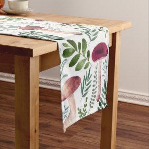 Cosy Watercolor Mushrooms Pattern     Short Table Runner