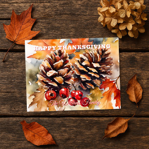 Cosy Watercolor Pine and Berry Thanksgiving Holiday Postcard