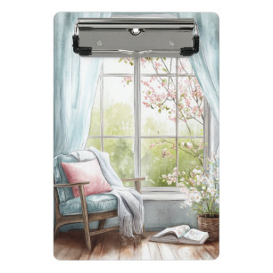 Cosy Watercolor Reading Nook Window Spring Garden Mini Clipboard