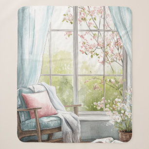 Cosy Watercolor Reading Nook Window Spring Garden Sherpa Blanket