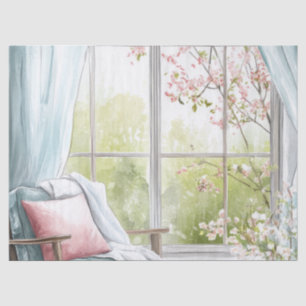 Cosy Watercolor Reading Nook Window Spring Garden  Tissue Paper