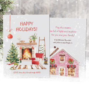 Cosy Watercolor Winter Christmas Spirit Holiday Card