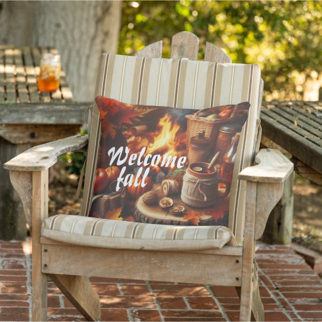 Cosy Welcome Fall Seasonal Outdoor Throw Pillow (Chair)