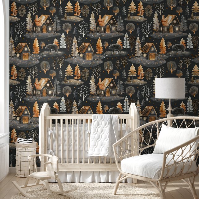 Cosy Whimsical Dark Autumn Woodland Wallpaper (Kids)