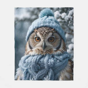 Cosy Whimsical Winter Wonderland Owl Fleece Blanket