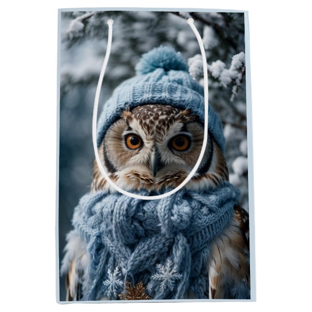 Cosy Whimsical Winter Wonderland Owl Medium Gift Bag (Front)