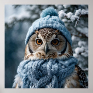 Cosy Whimsical Winter Wonderland Owl Poster