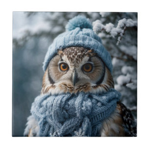 Cosy Whimsical Winter Wonderland Owl Tile