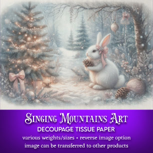 Cosy White Bunny Christmas Woodland Decoupage  Tissue Paper