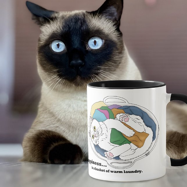 Cosy White Cat Laundry Basket Funny Blue Mug (Creator Uploaded)