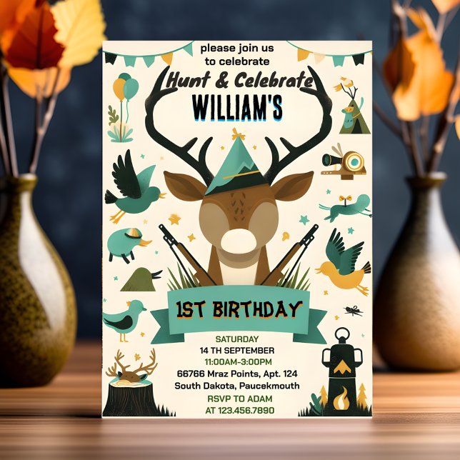 cosy Wild Camo Oh Deer Duck hunting 1st birthday Invitation (Creator Uploaded)