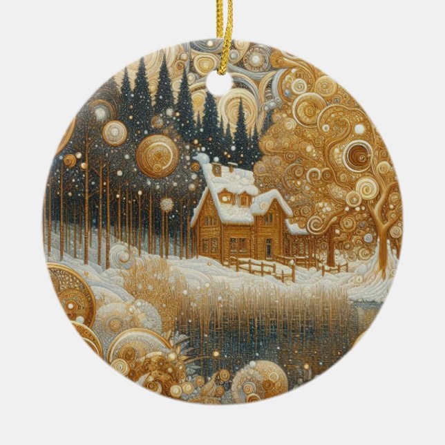 "Cosy Winter Abode" Ceramic Tree Decoration (Front)