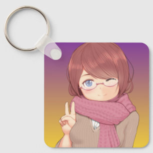 Cosy Winter Anime Girl Winking Aesthetic Key Ring
