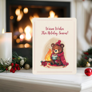 Cosy Winter Bear with Fireplace Christmas Cheer  Holiday Card
