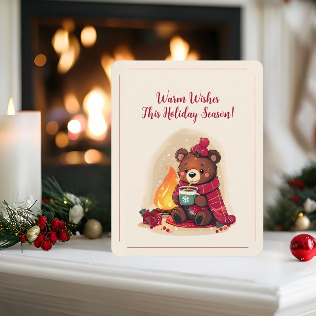 Cosy Winter Bear with Fireplace Christmas Cheer  Holiday Card (Creator Uploaded)