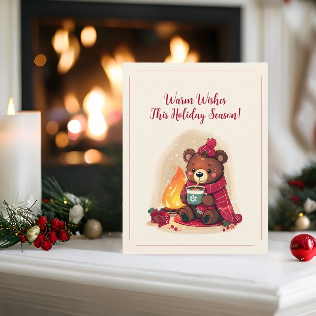 Cosy Winter Bear with Fireplace Christmas Cheer  Holiday Card (Creator Uploaded)