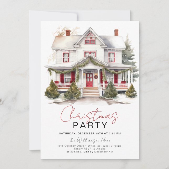Cosy Winter Cabin Christmas Party Invitation  (Front)