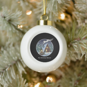Cosy Winter Cabin Christmas Reading Retreat Ceramic Ball Christmas Ornament