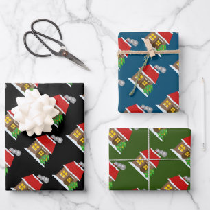 Cosy winter cabin Christmas wrapping paper sheets