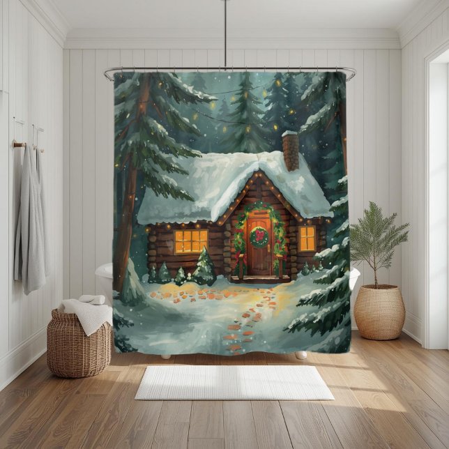 Cosy Winter Cabin in Forest Christmas  Shower Curtain (Creator Uploaded)