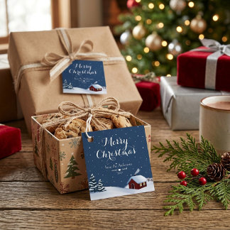Cosy Winter Cabin Merry Christmas Favour Tags
