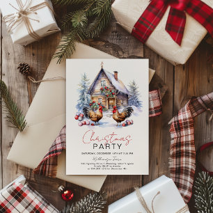 Cosy Winter Chicken Farm Christmas Party  Invitation