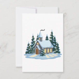 Cosy Winter Christmas Church Snowy Country Thank You Card