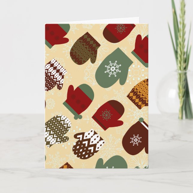 Cosy Winter Christmas Holiday Mittens Card (Front)