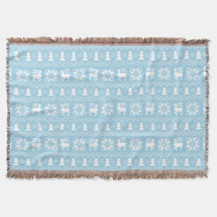 Cosy Winter Christmas Inspired Blue Pattern Throw Blanket