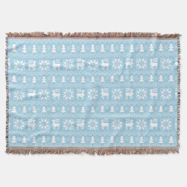 Cosy Winter Christmas Inspired Blue Pattern Throw Blanket (Front)