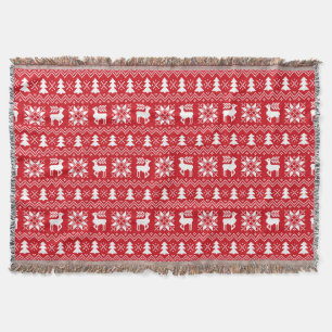 Cosy Winter Christmas Inspired Red Pattern Throw Blanket
