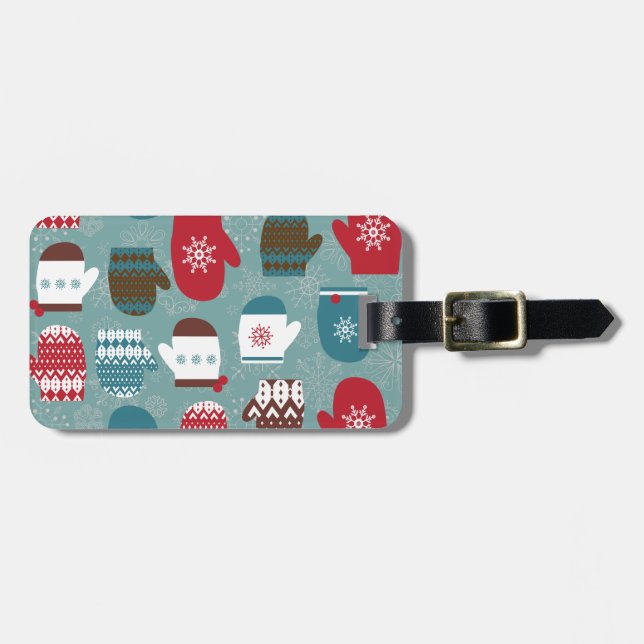Cosy Winter Christmas Mittens Blue Luggage Tag (Front Horizontal)