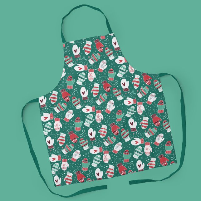 Cosy Winter Christmas Mittens Pattern in Green Apron (Winter Mittens Pattern in Green Apron)