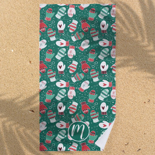 Cosy Winter Christmas Mittens Pattern in Green Beach Towel