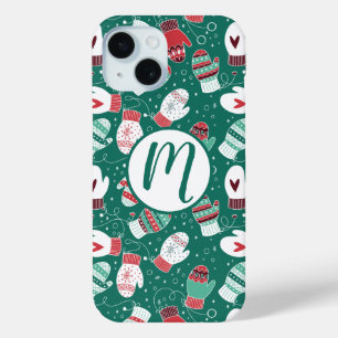Cosy Winter Christmas Mittens Pattern in Green iPhone 15 Case