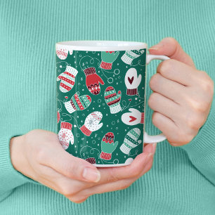 Cosy Winter Christmas Mittens Pattern in Green Coffee Mug