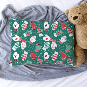 Cosy Winter Christmas Mittens Pattern in Green Pillowcase