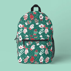 Cosy Winter Christmas Mittens Pattern in Green Printed Backpack