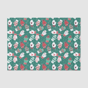 Cosy Winter Christmas Mittens Pattern in Green Tissue Paper