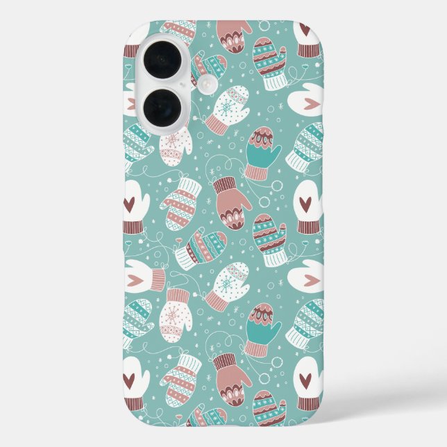 Cosy Winter Christmas Mittens Pattern in Mint Case-Mate iPhone Case (Back)