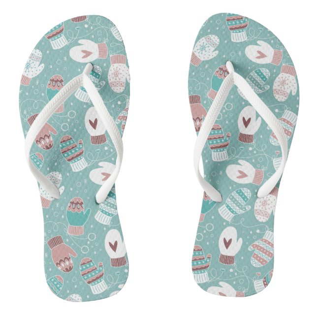 Cosy Winter Christmas Mittens Pattern in Mint Flip Flops (Footbed)