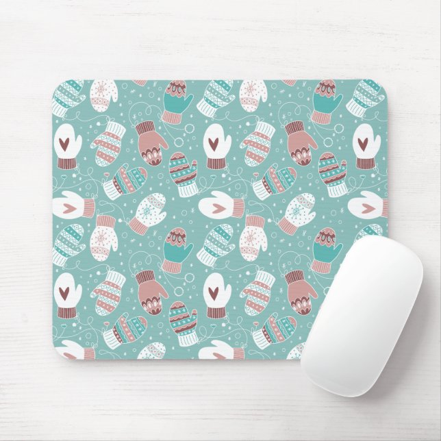 Cosy Winter Christmas Mittens Pattern in Mint Mouse Mat (With Mouse)
