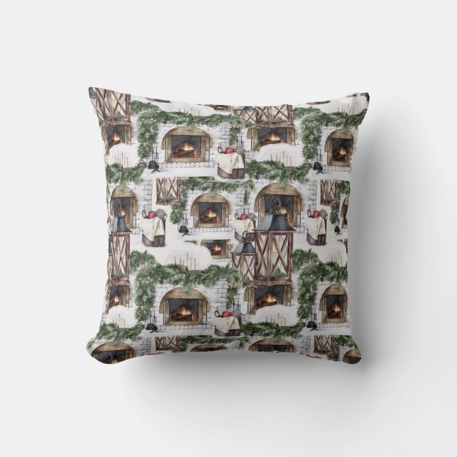Cosy Winter Christmas Watercolor Pattern Cushion (Front)