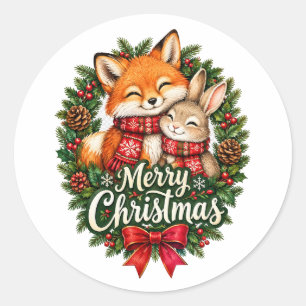 Cosy Winter Club – Vintage Woodland Christmas Wrea Classic Round Sticker