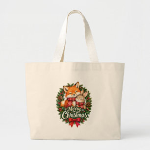 Cosy Winter Club – Vintage Woodland Christmas Wrea Large Tote Bag