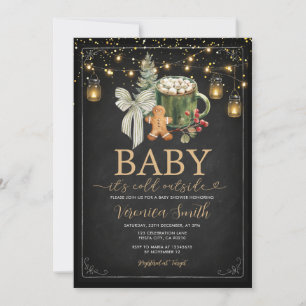 Cosy Winter Cocoa Bow Baby Shower String Lights Invitation