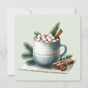 Cosy Winter Cocoa Marshmallow Scene Flat Card