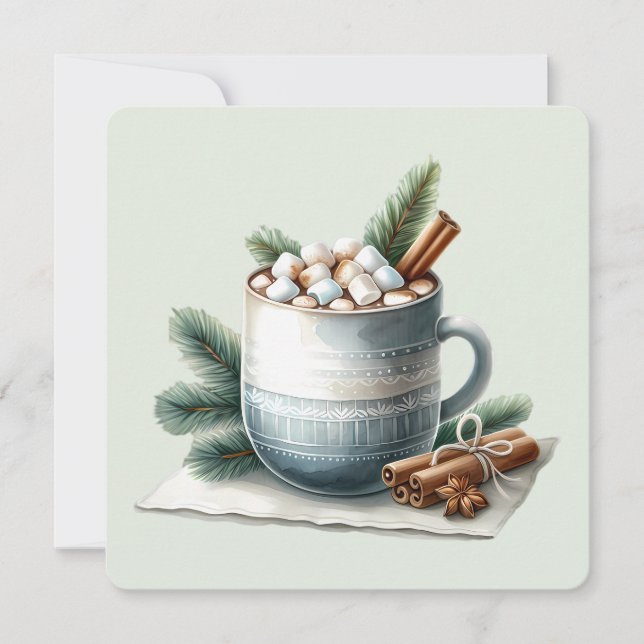 Cosy Winter Cocoa Marshmallow Scene Flat Card (Front)