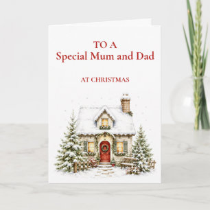 Cosy Winter Cottage Mum and Dad Christmas Card